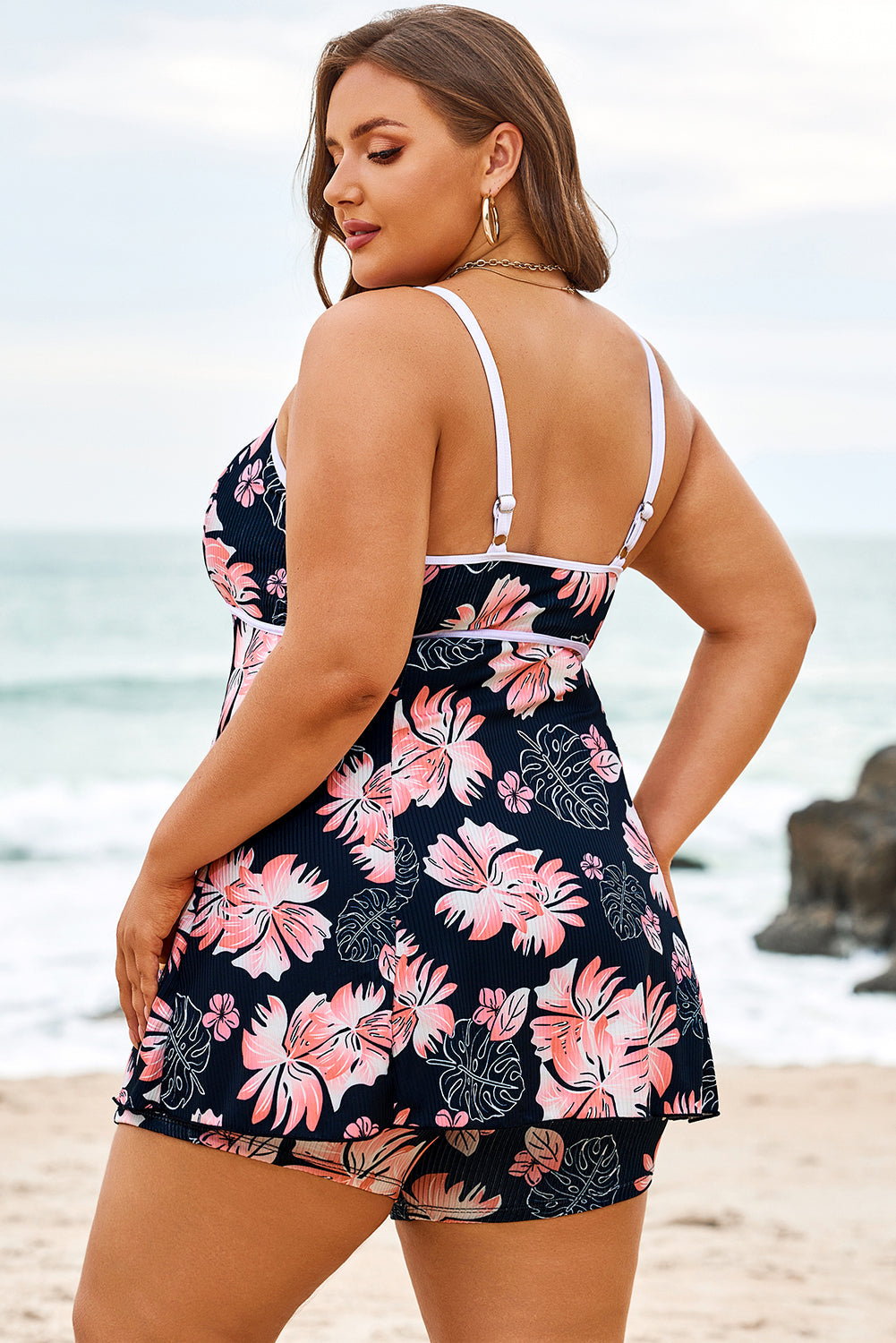 Skobeloff Ribbed Contrast Trim Adjustable Straps 2pcs Swimsuit