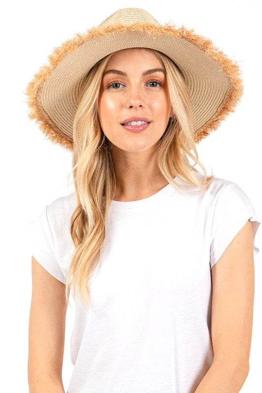 Frayed Band 2 Tone Straw Sun Hat