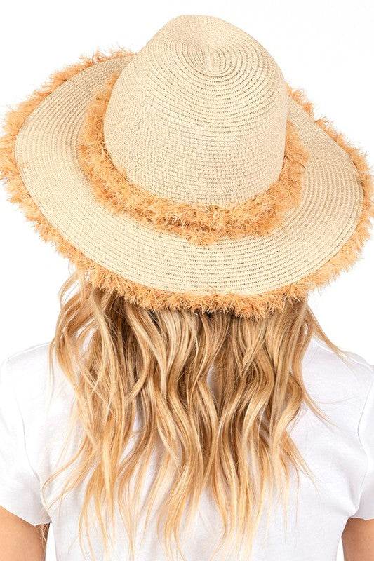 Frayed Band 2 Tone Straw Sun Hat