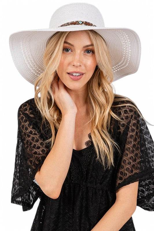Evil Eye Hatband Floppy Straw Sun Hat