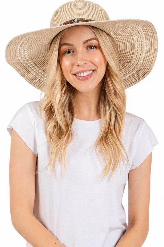Evil Eye Hatband Floppy Straw Sun Hat