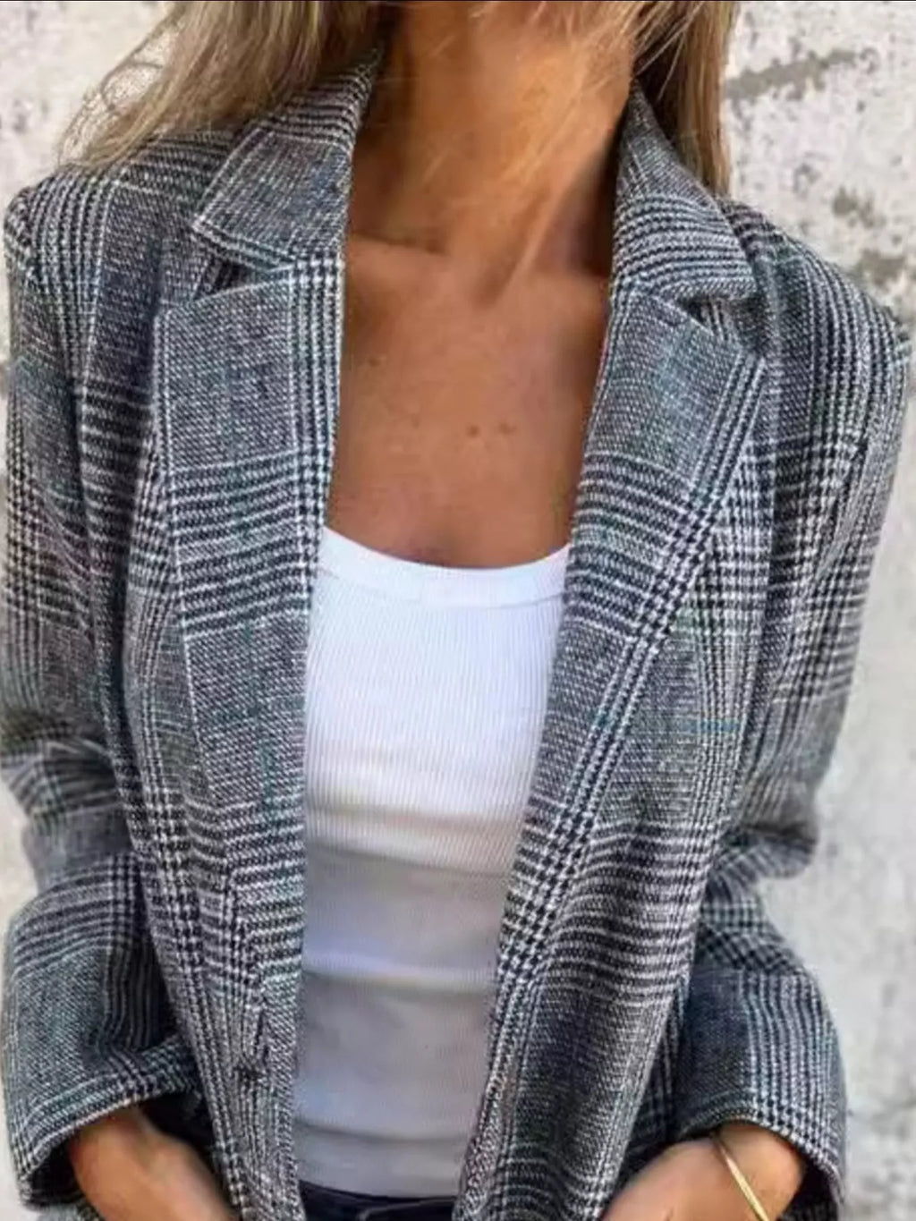 Full Size Plaid Single-Breasted Long Sleeve Blazer
