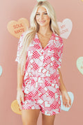 Heart Short Sleeve Shirt and Shorts Pajama Set