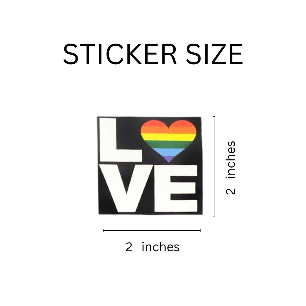 250 Square Rainbow Heart Love Stickers (250 per Roll)