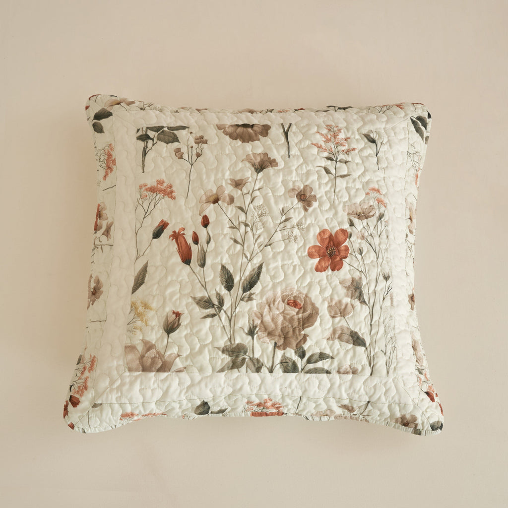 Enchanted Meadow Throw Pillow Euro Cover - Zippered Floral Design in Beige, Rose, and Soft Green, Premium Soft Microfiber, Euro Sham in 26x26 Inches (26" x 26" 1 Piece)