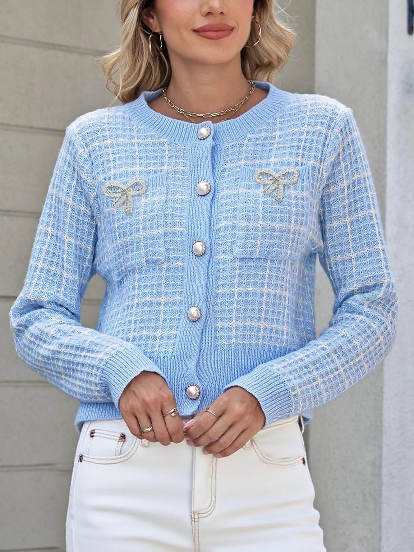 Bow Decor Button Up Cardigan