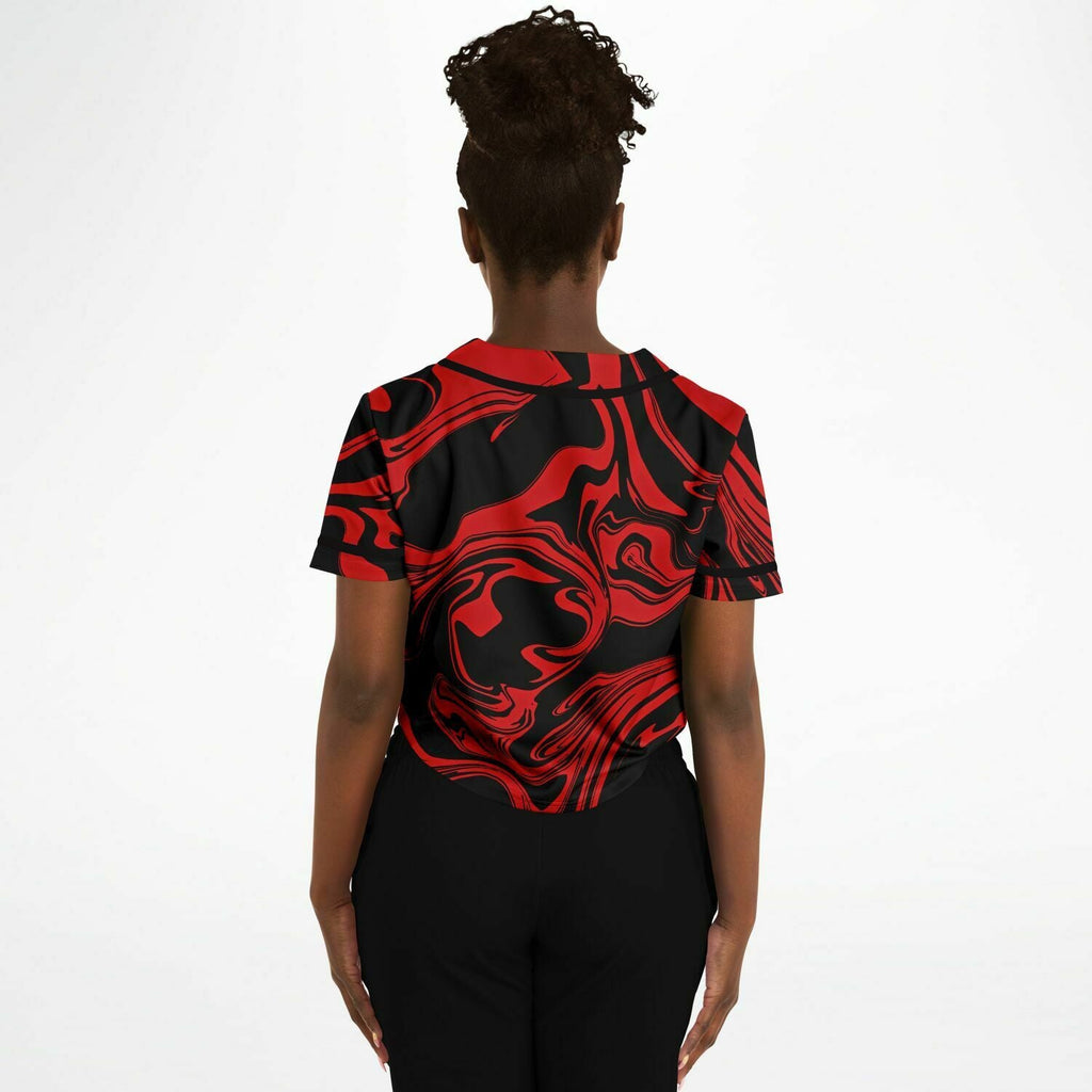 Red and Black Slime Oil Spill Cropped Baseball Jersey