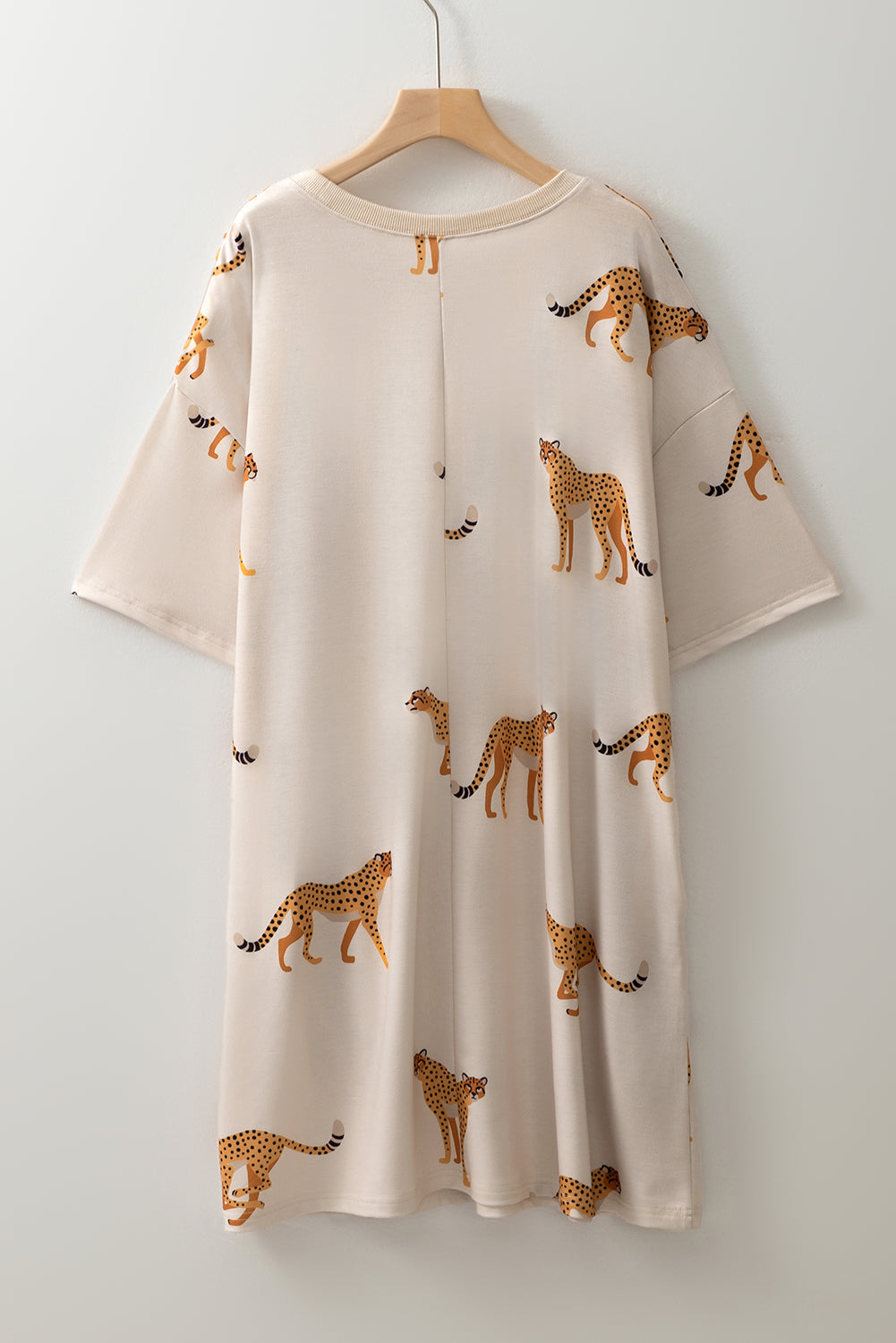 Apricot Cheetah Print Side Pockets T Shirt Mini Dress