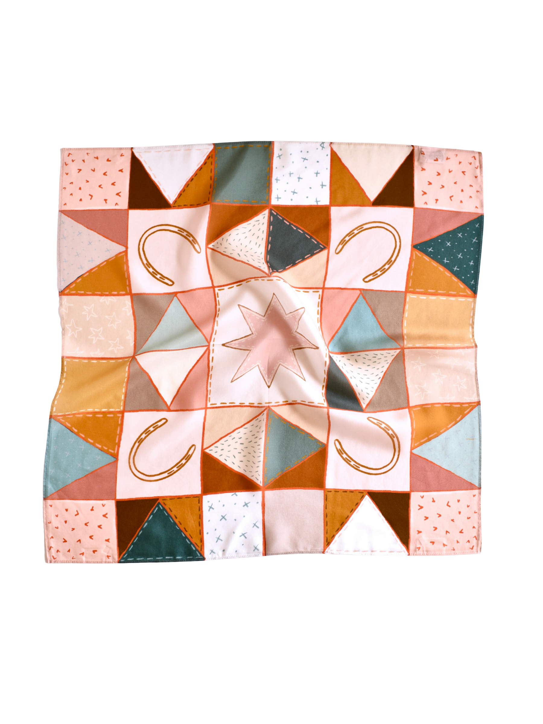 Horseshoe Vintage Ranching Patchwork Quilt Western Silk Wild Rag Scarf