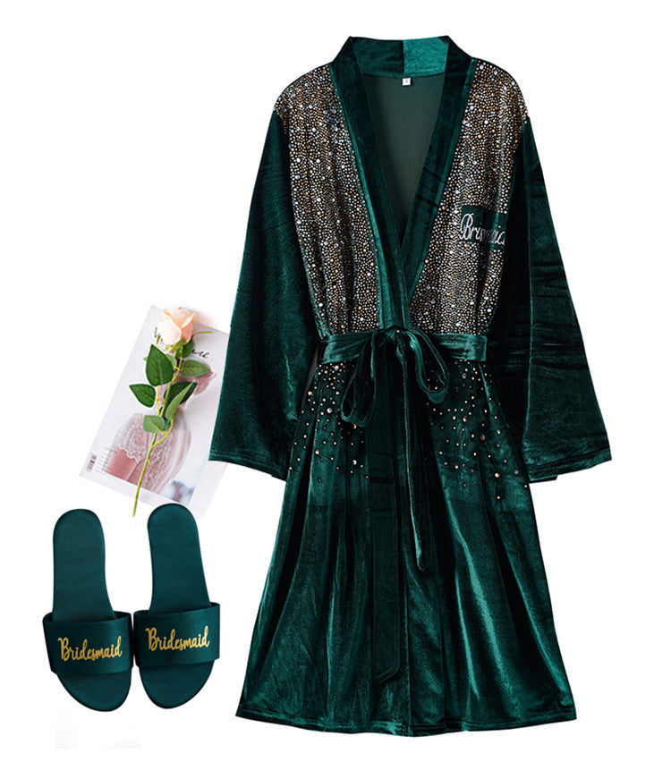 Luxurious Rhinestone Satin Custom Bridal and Bridesmaid Robe – Sparkling Elegance for Weddings