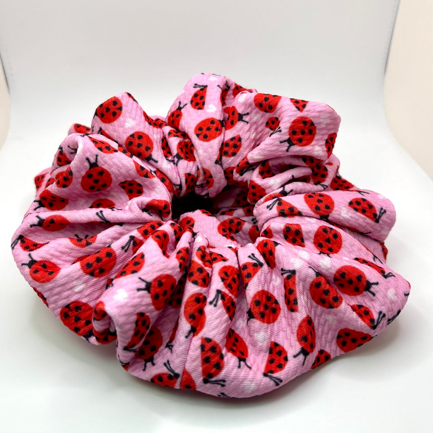 Pink Ladybug Spring Bullet Scrunchie