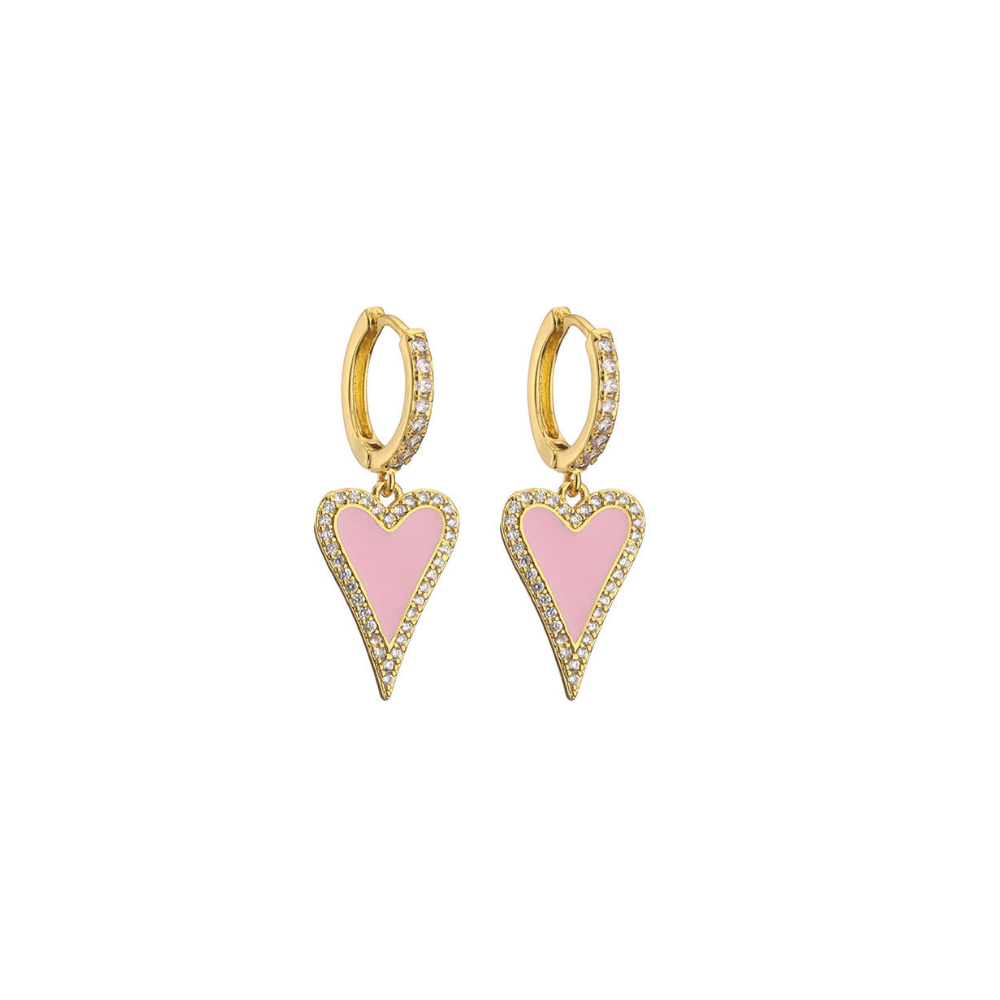 Modern Heart Drop Earrings 18K Gold Non Tarnish