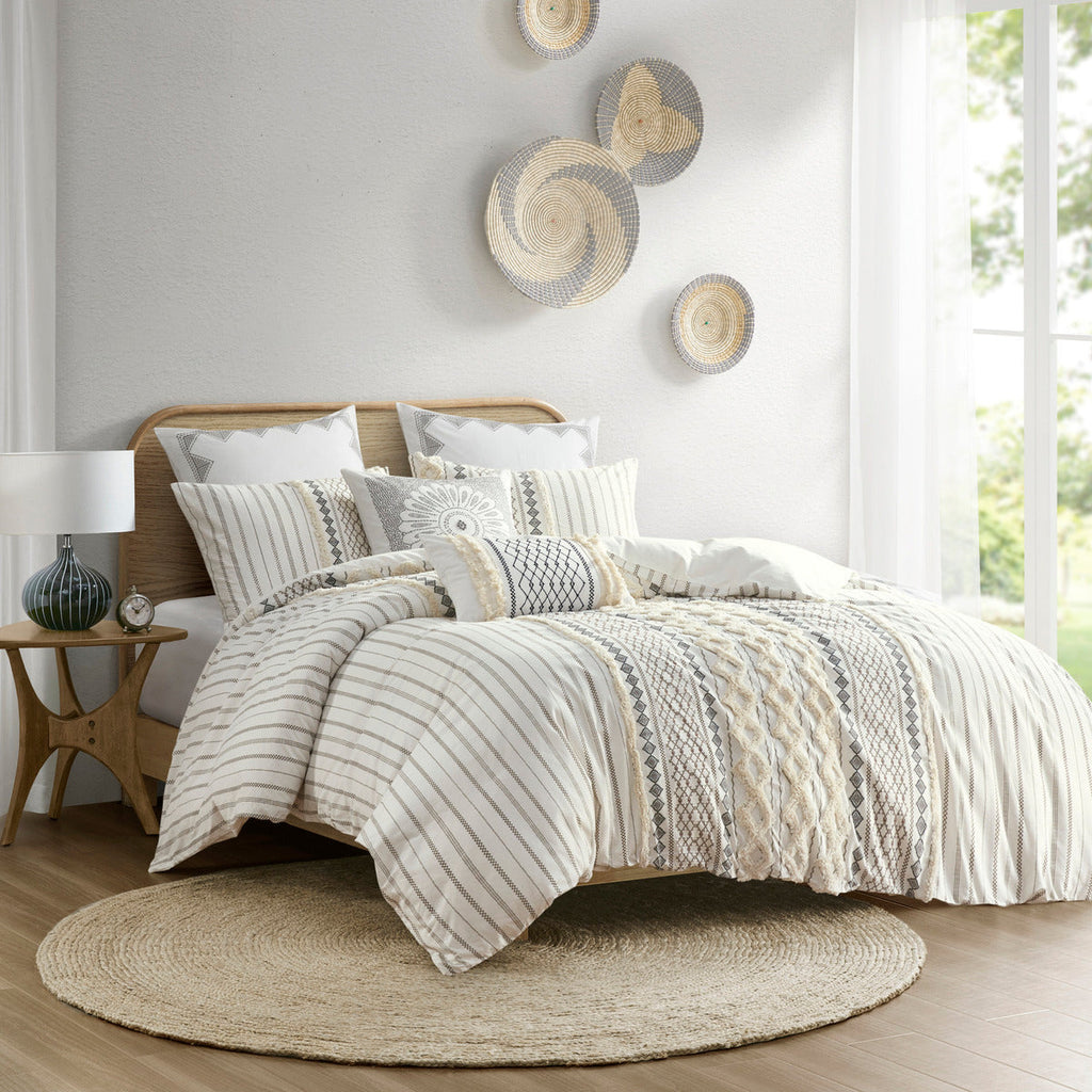 Full/Queen Cotton Printed Duvet Cover Set with Chenille