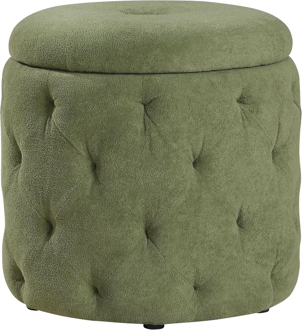 Circular Moss Green Storage Ottoman Diamond Tufted