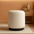 Round Boucle Ottoman Footstool White Compact Cushion
