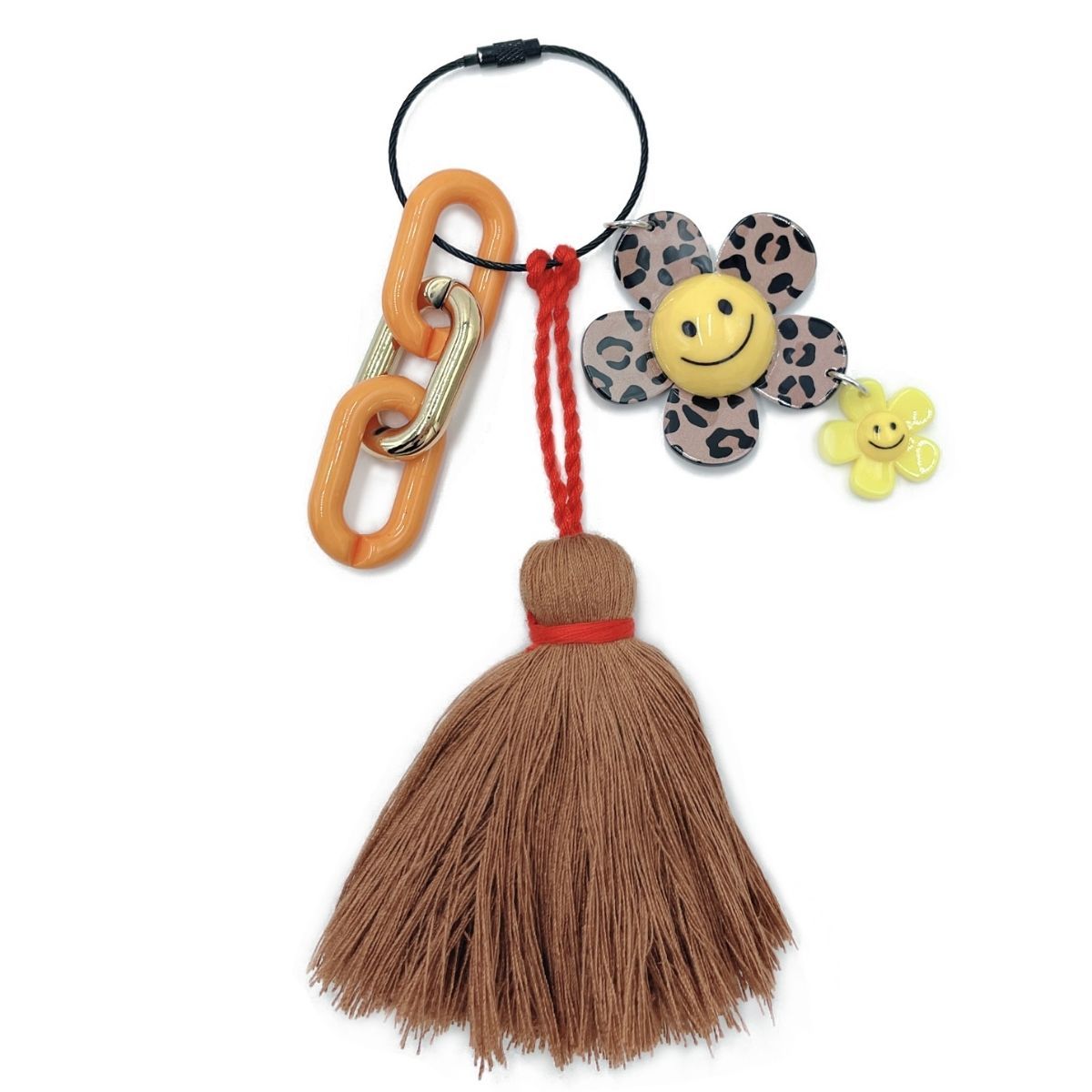 Keychain Bag Charm with Smiley Leopard Flower Design, Trendy Fashion Accessory