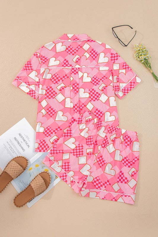 Heart Short Sleeve Shirt and Shorts Pajama Set