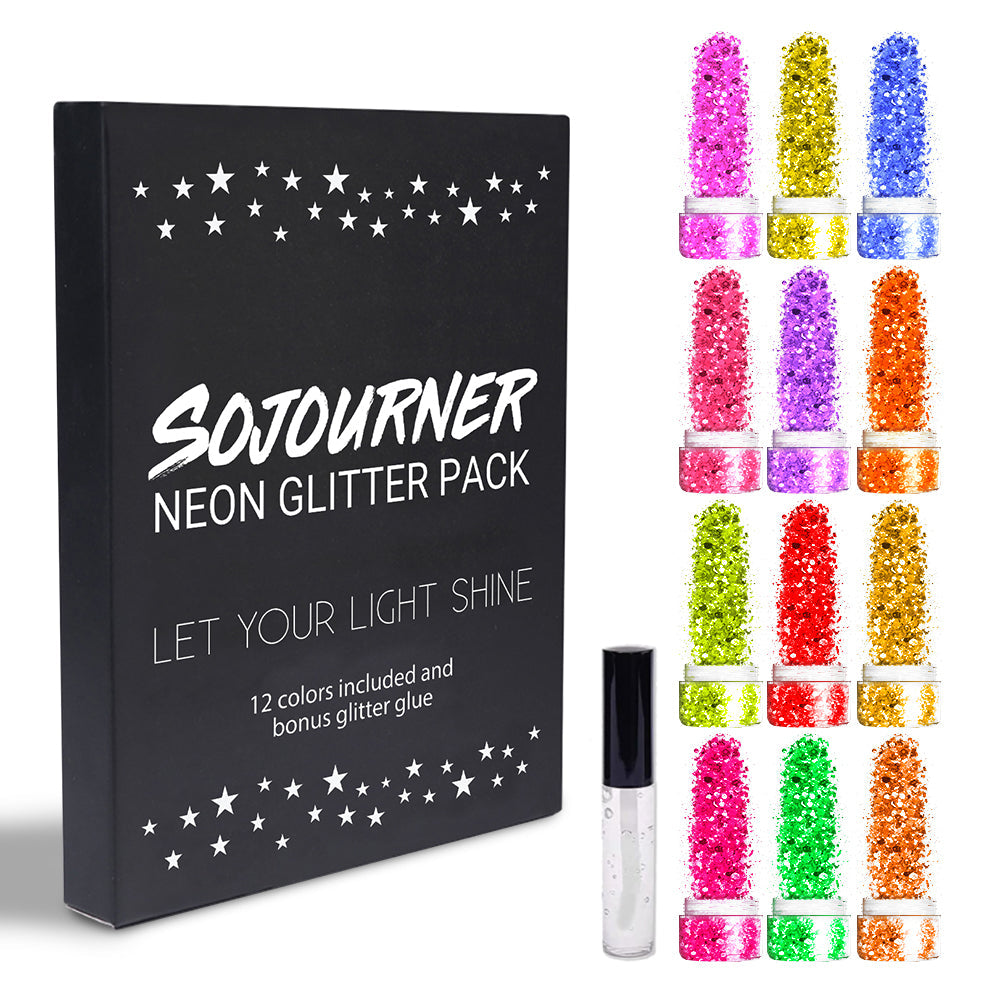 12 pack  Neon Glitter + 1 glitter glue