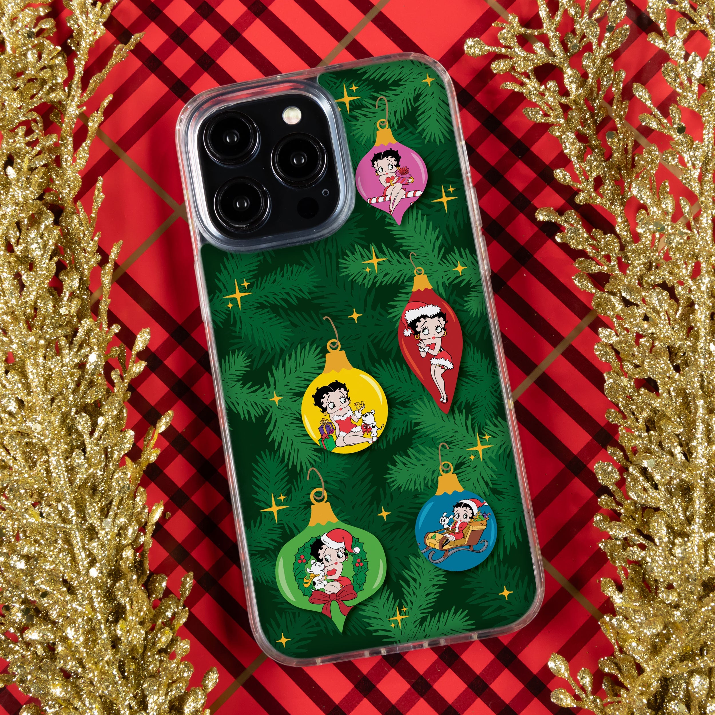 Betty Boop Happy Holidays HD Apple iPhone 15 Series Mag-Safe Phone Case
