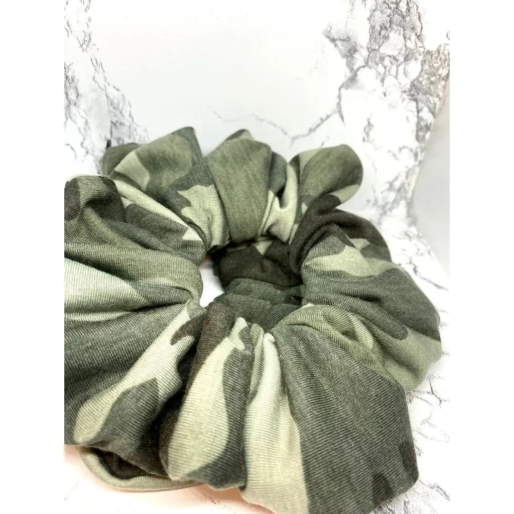 Green Camouflage Knit Scrunchie