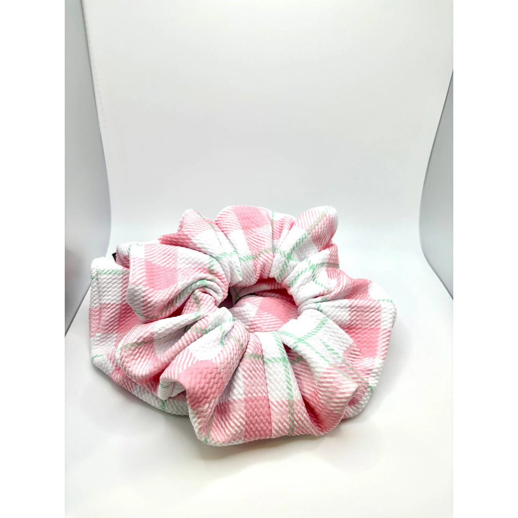 Pink & Green Plaid Spring Bullet Scrunchie