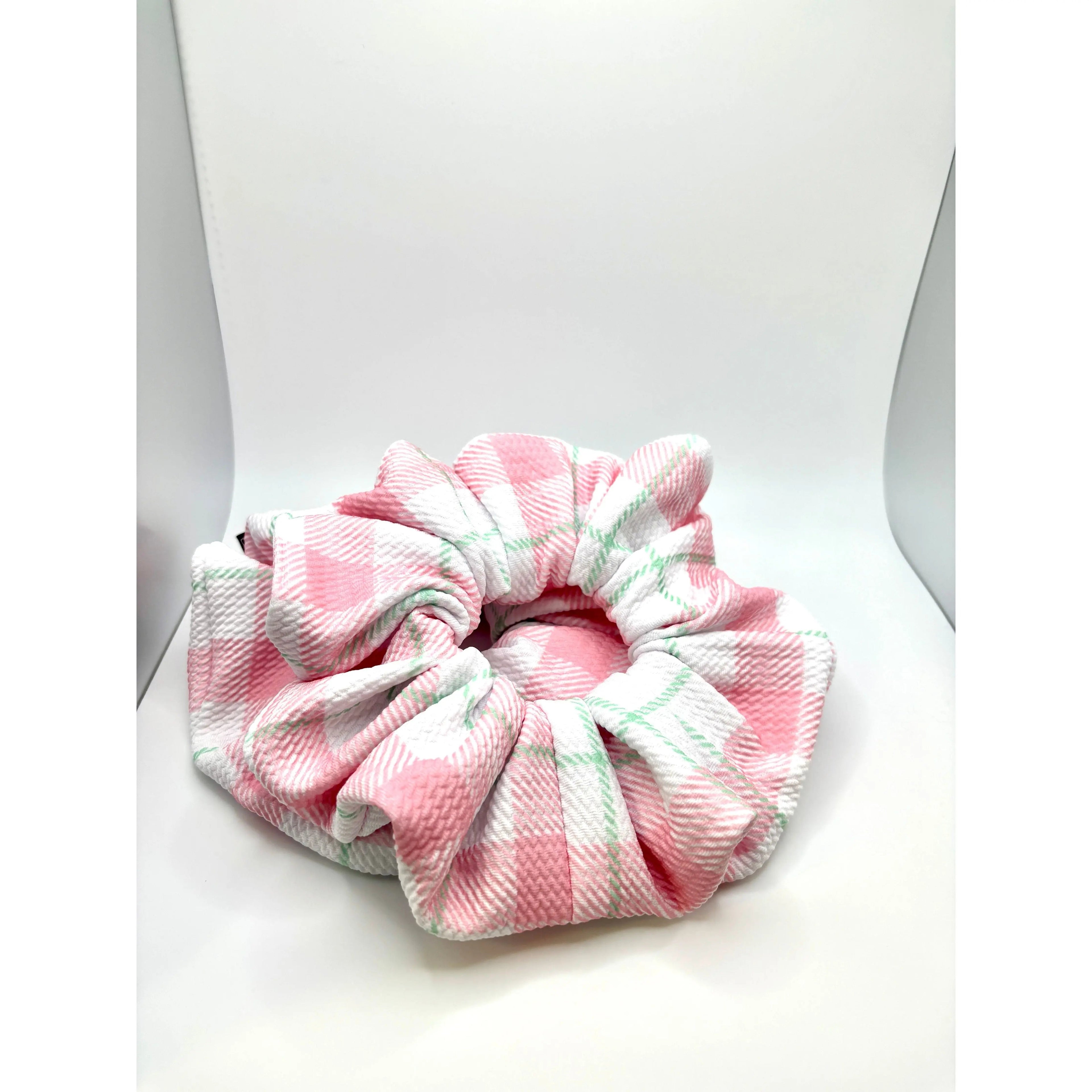 Pink & Green Plaid Spring Bullet Scrunchie