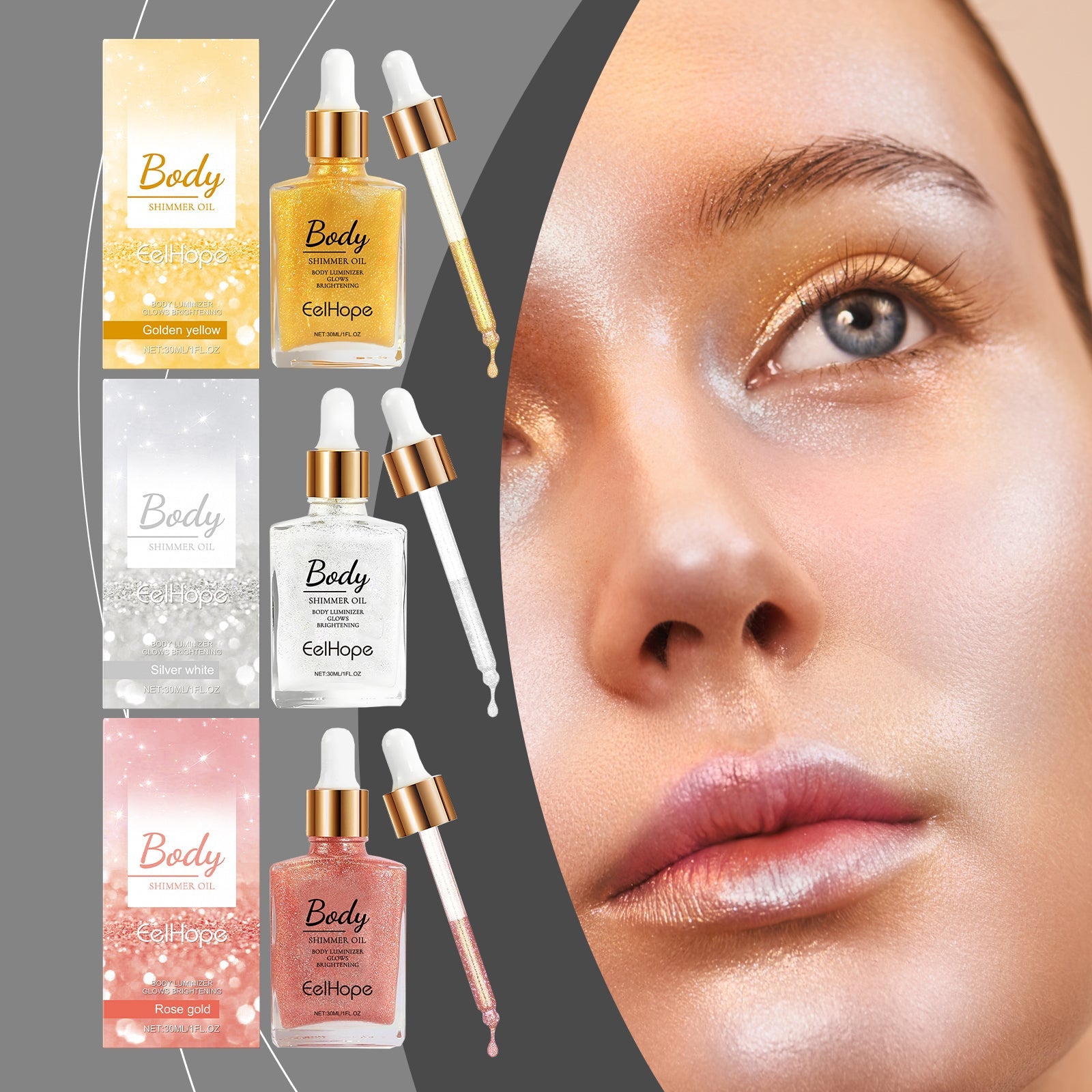 Body Glitter Oil, Facial Body Liquid Highlighter Moisturizer Easy To Apply Party Focus Brightening