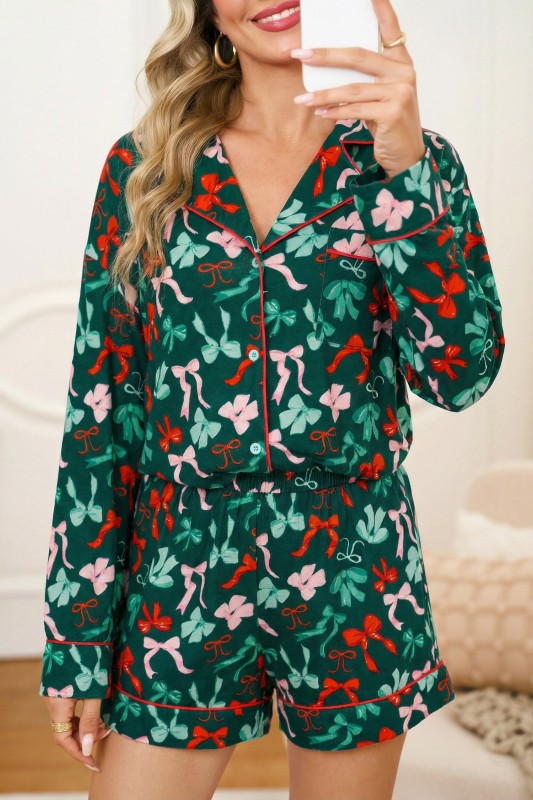 Bow Holiday Shirt and Short Pajama Set