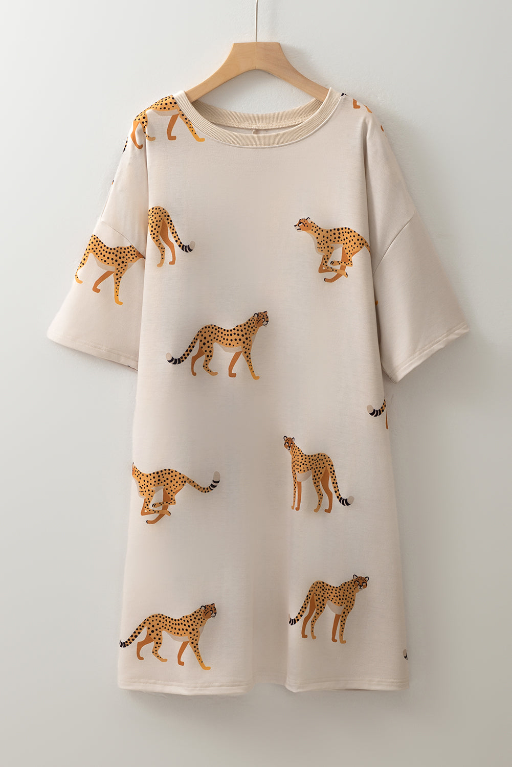 Apricot Cheetah Print Side Pockets T Shirt Mini Dress