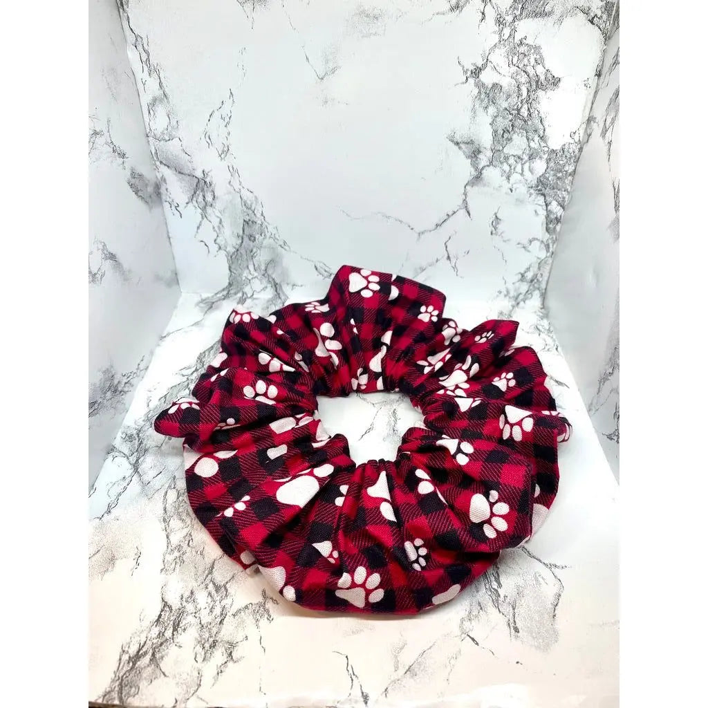 Paw Print Red Buffalo Christmas Scrunchie