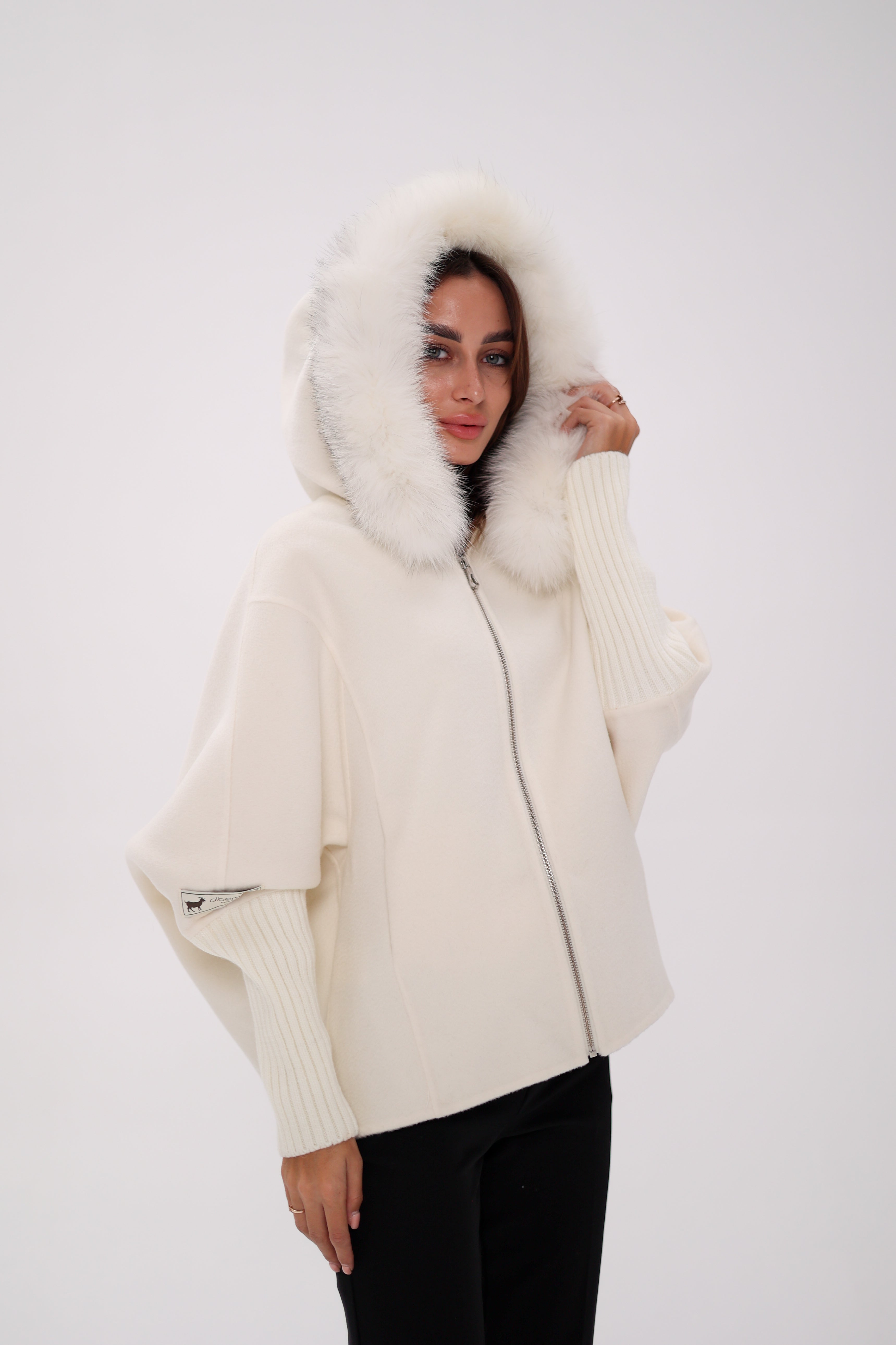 Saga®Furs Hooded Polar Fox Wool Alpaca Coat