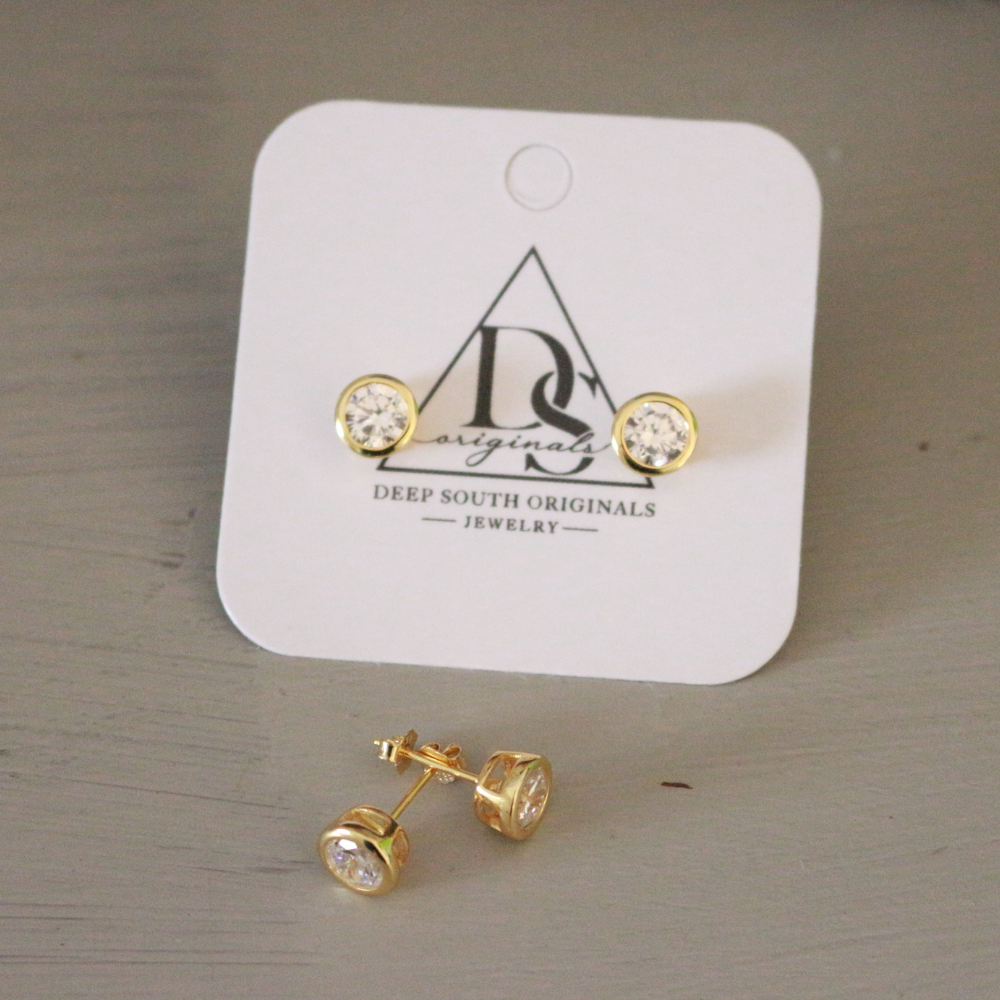 Bezeled Stud Earrings – 14K Gold Plated Sterling Silver
