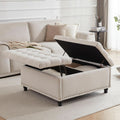 Beige Oversized Storage Ottoman Featuring Lift Top