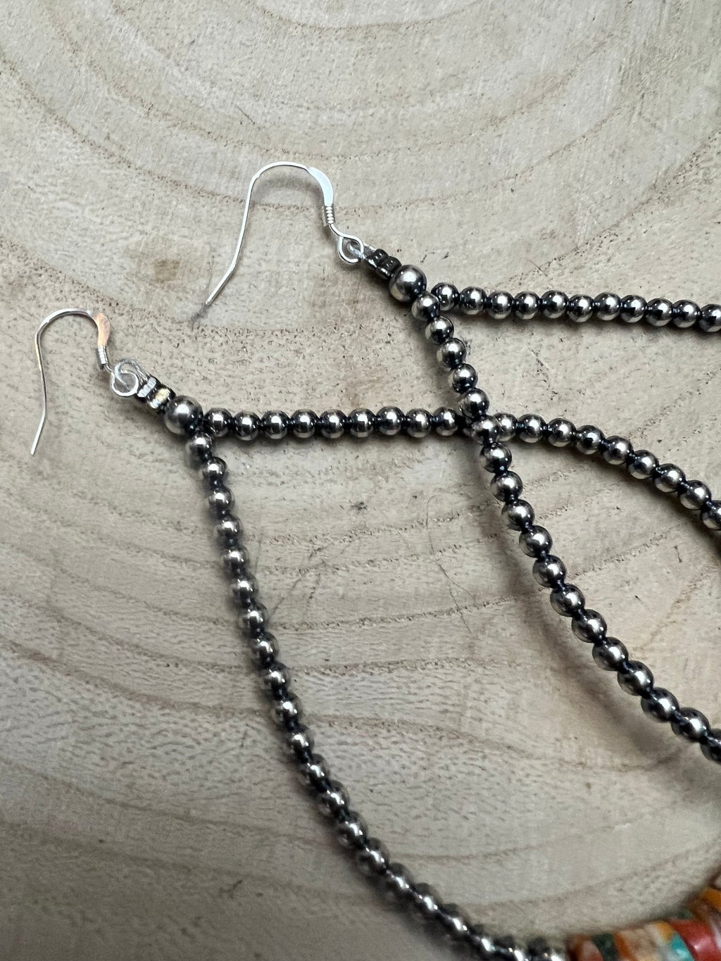 3mm Sterling Silver Pearl Teardrop with Orange Spiny Oyster/Turquoise Earrings - 4 inch drop