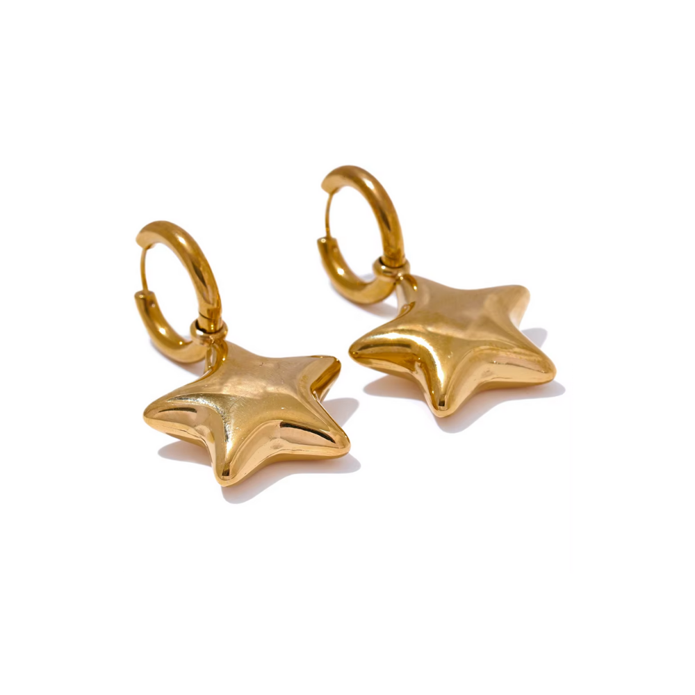 Star Hoop Earrings 18K Gold Non Tarnish Gold or Silver