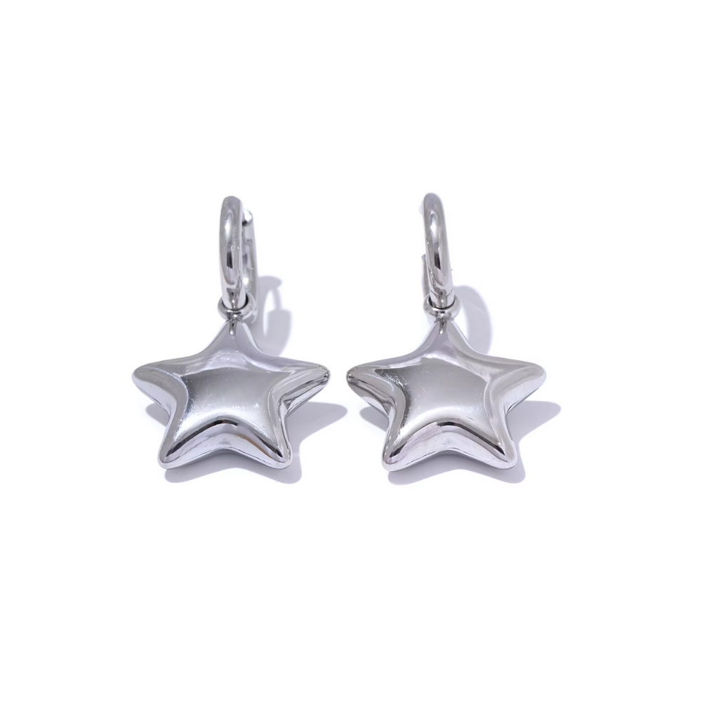 Star Hoop Earrings 18K Gold Non Tarnish Gold or Silver
