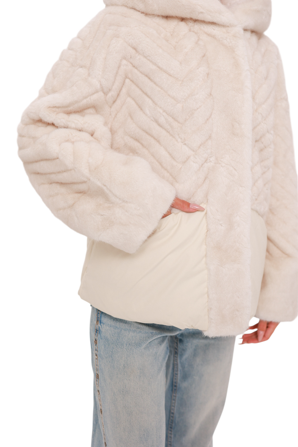 Montana Eco-Fur Down Fill Coat in Ivory