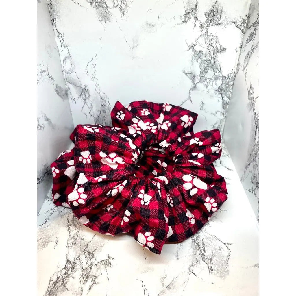 Paw Print Red Buffalo Christmas Scrunchie