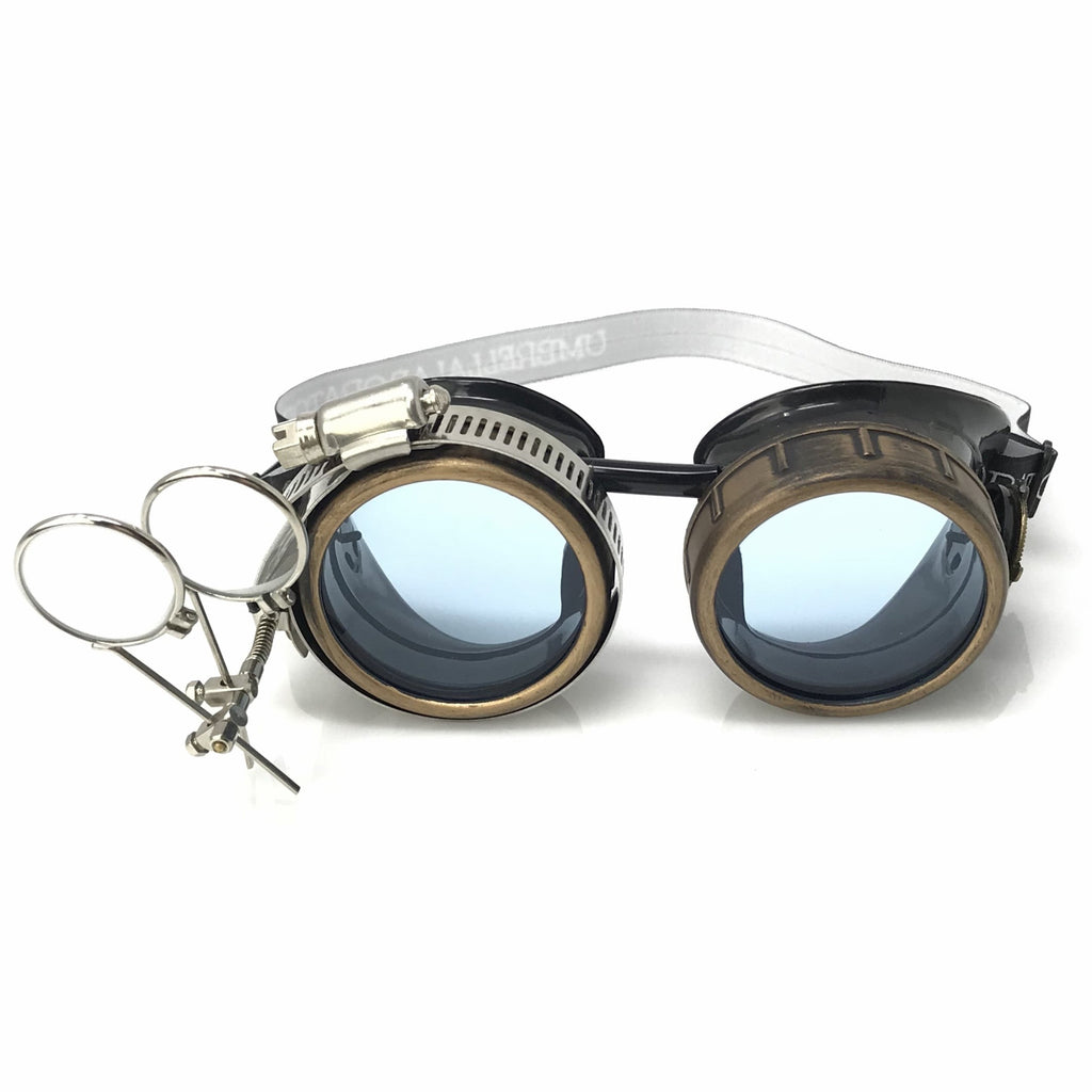 Steampunk Goggles with magnifying loupes light blue lenses