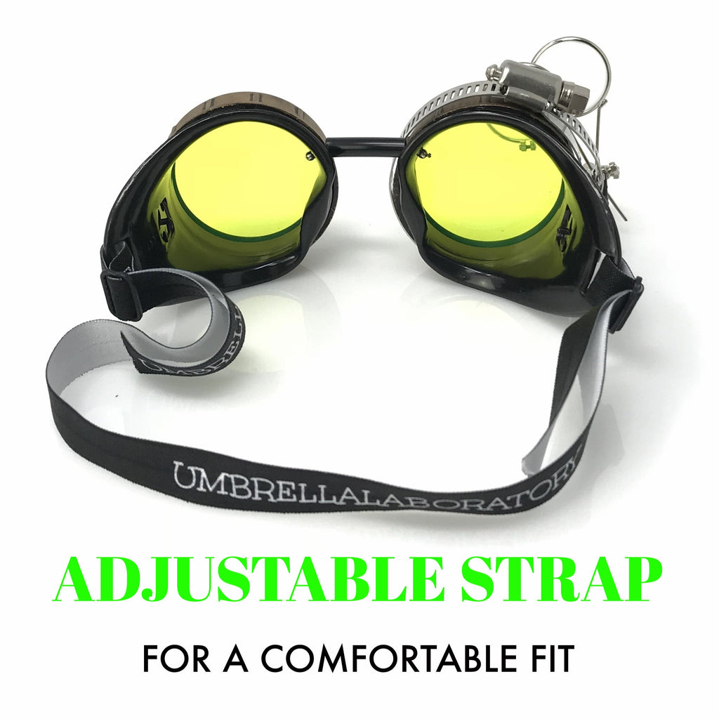 Steampunk Goggles with magnifying loupes UV glow neon green spiral diffraction lenses