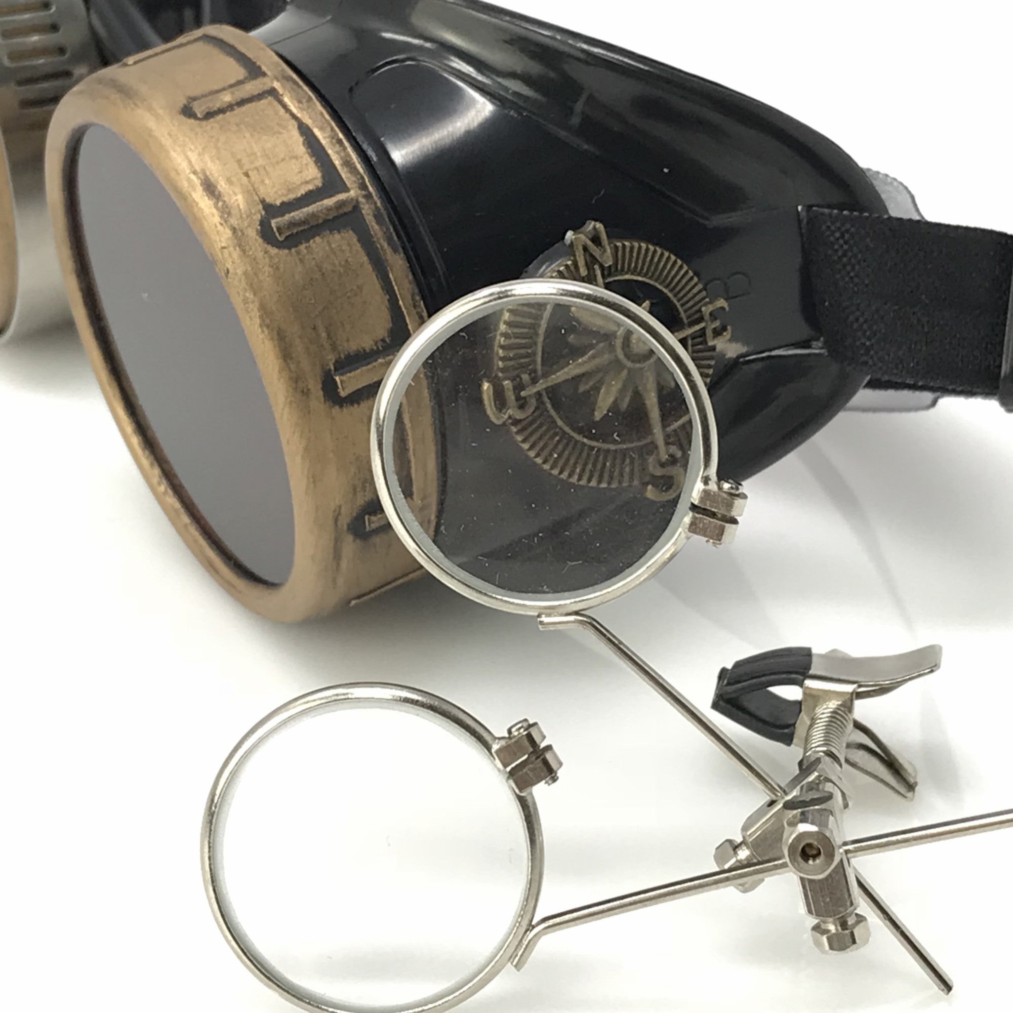 Steampunk Goggles with magnifying loupes red lenses