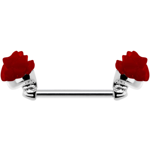 14G 5/8 Fancy Red Rose Flower Nipple Barbell Set