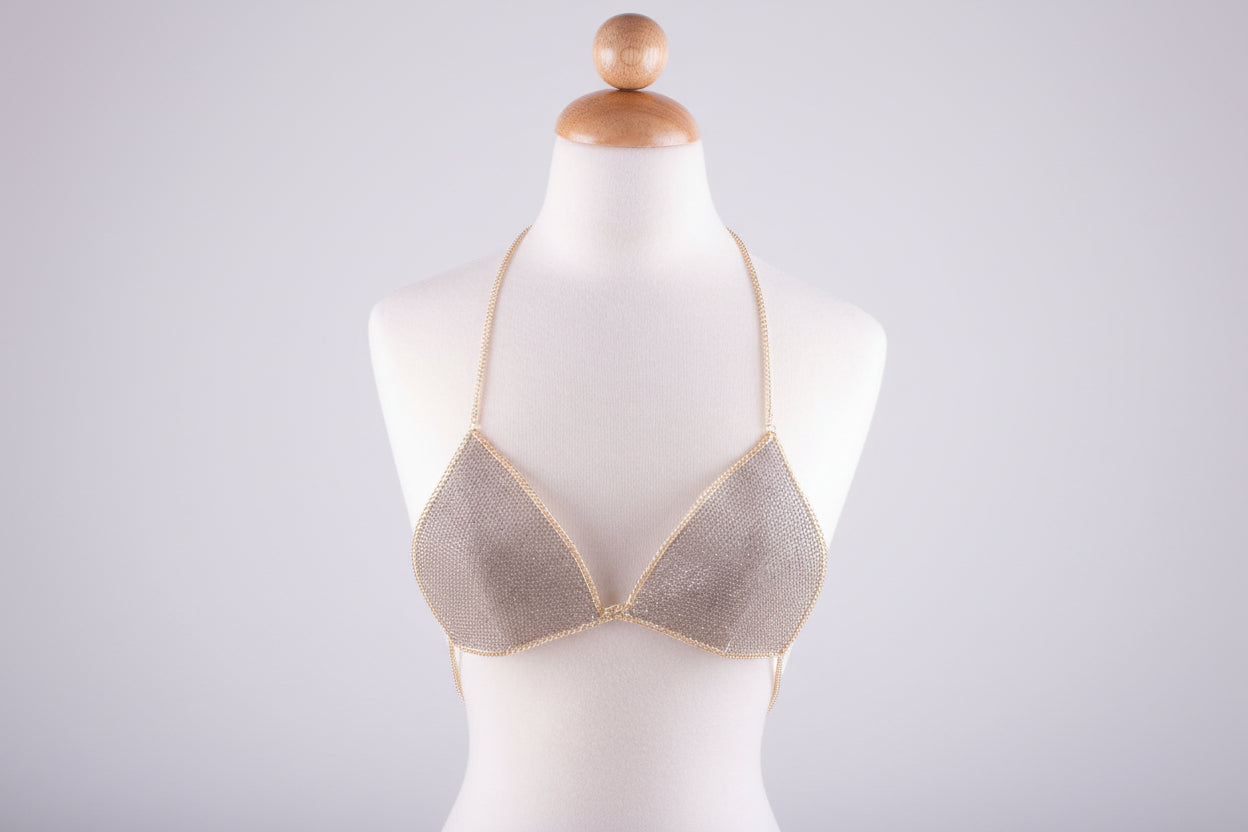 RHINESTONE BODY CHAIN LINED BRALETTE