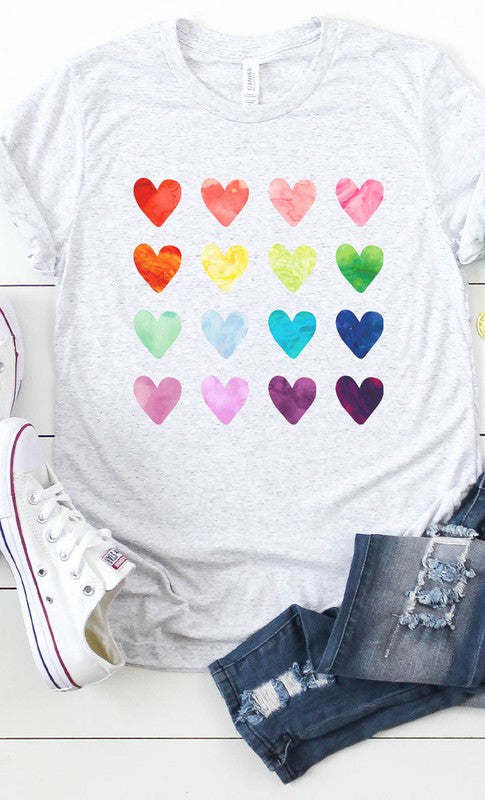 Watercolor Rainbow Heart Graphic Tee