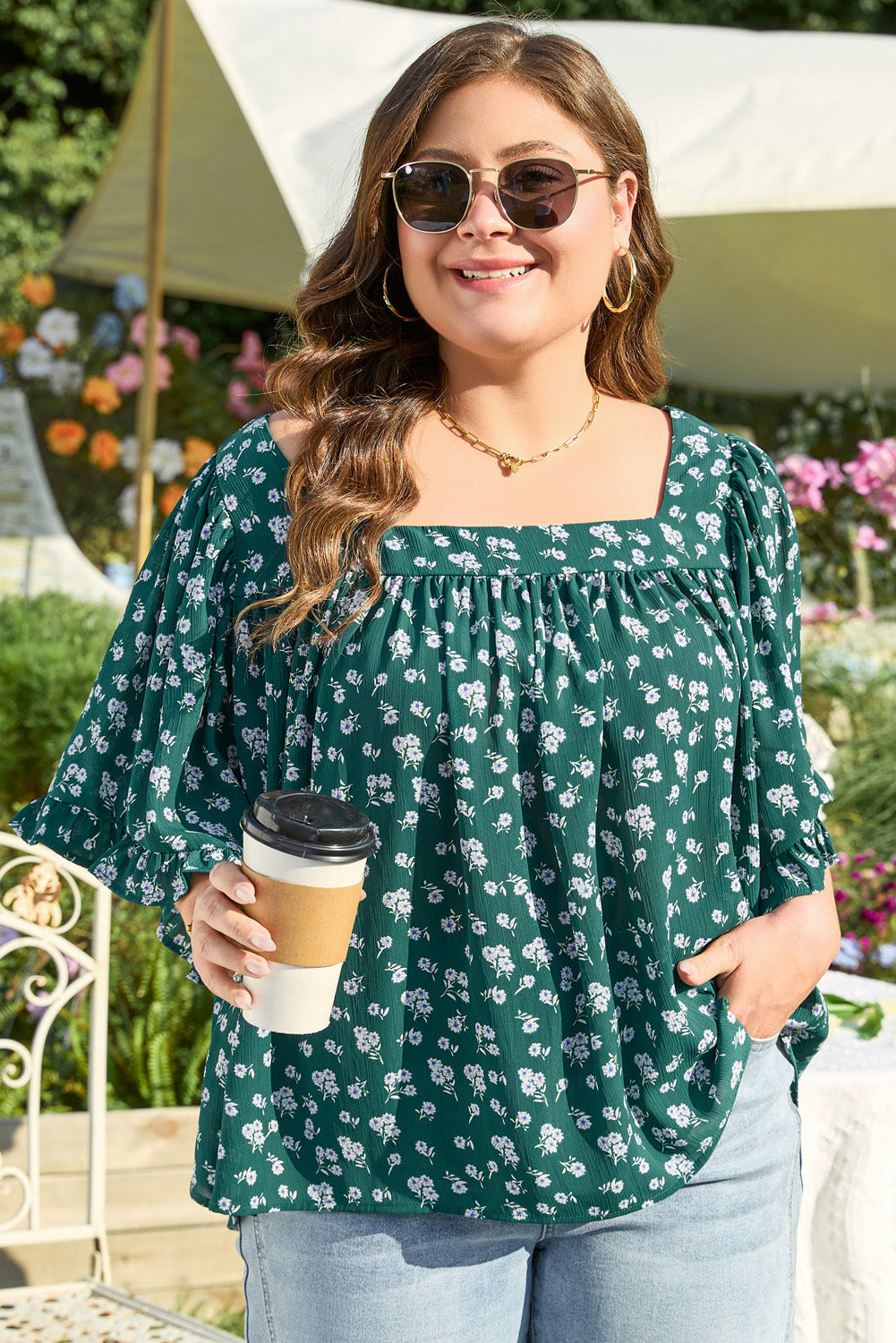Adelynn Square Ruffled Trim PLUS Blouse