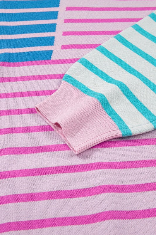 Stripe Colorblock Half Zip Sweater