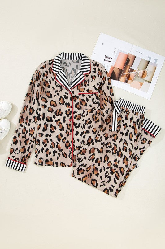 Leopard Colorblock Stripe Edge Shirt and Pants Paj