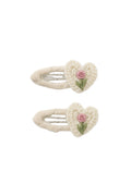 White Heart Flower Crochet Fabric 2 Piece Hair Clip Set