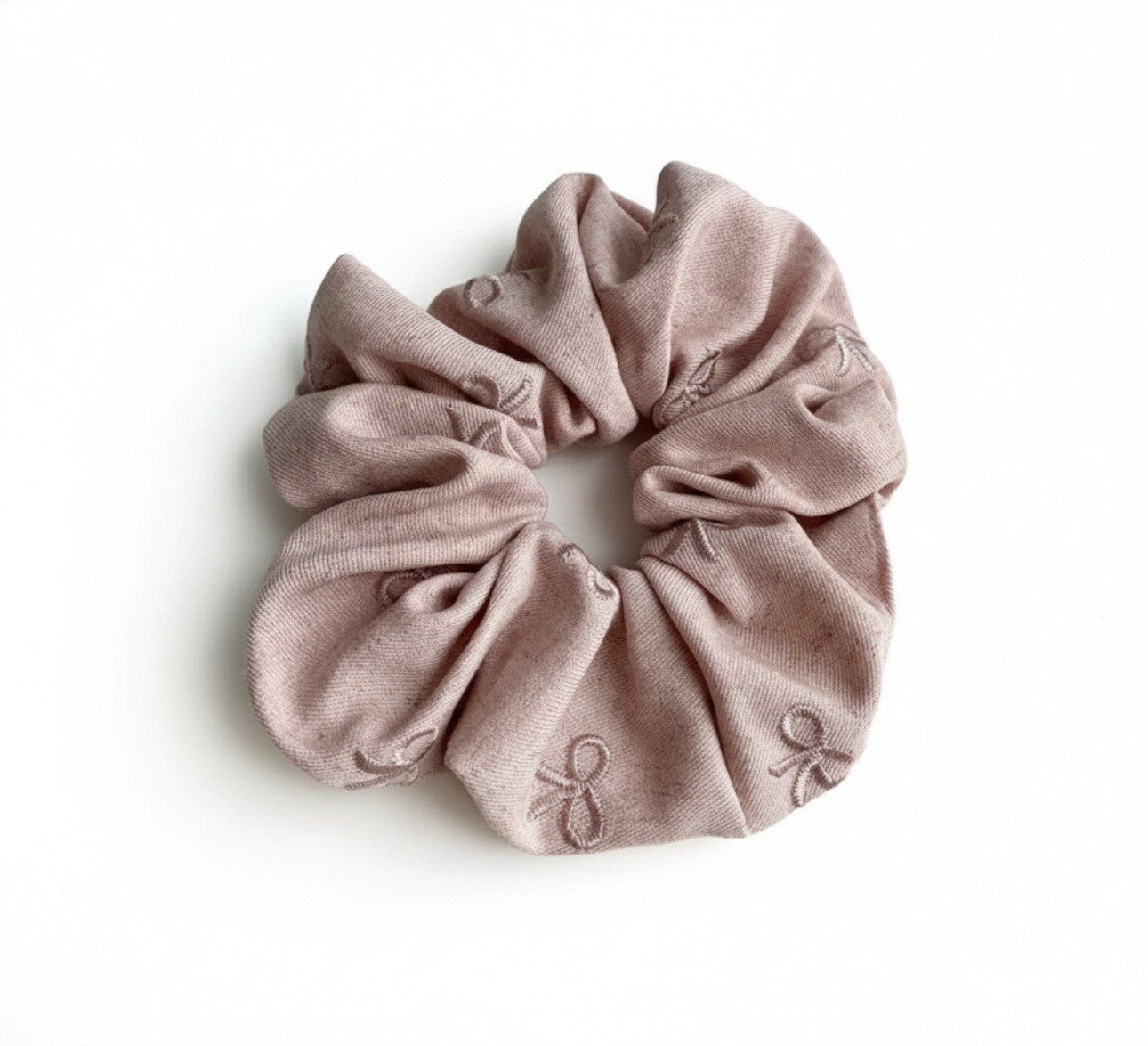 Dusty Pink Embroidered Bows Jumbo Hair Scrunchie