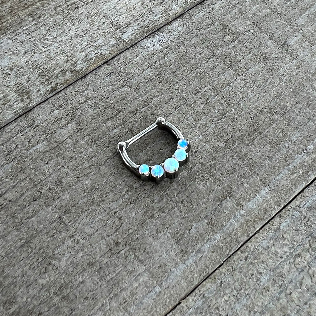 16G 1/4 White Synthetic Opal Steel Bar Simple Septum Clicker